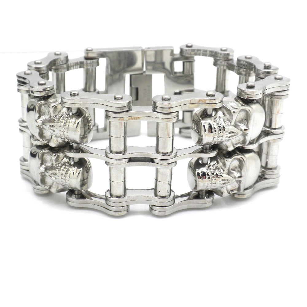 Heavy Duty Size 9 Inch Mens Skull Bracelet